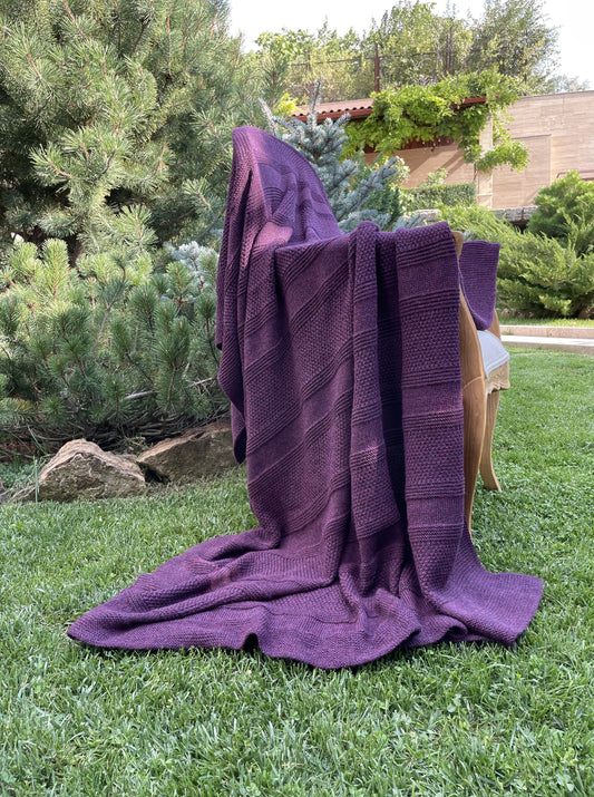 Knitted Baby Alpaca Wool Blanket Throw in Purple