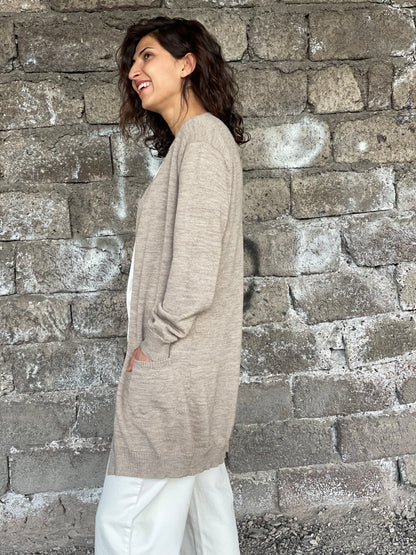 Cardigan from Alpaca wool in taupe color