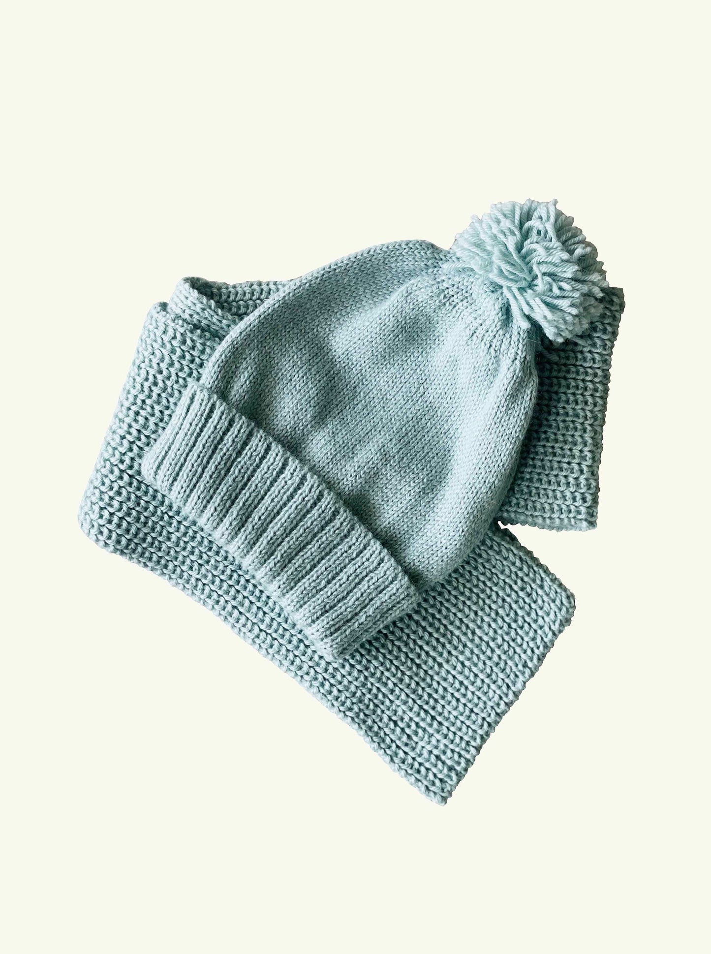 Baby knitted hat and scarf in colour blue