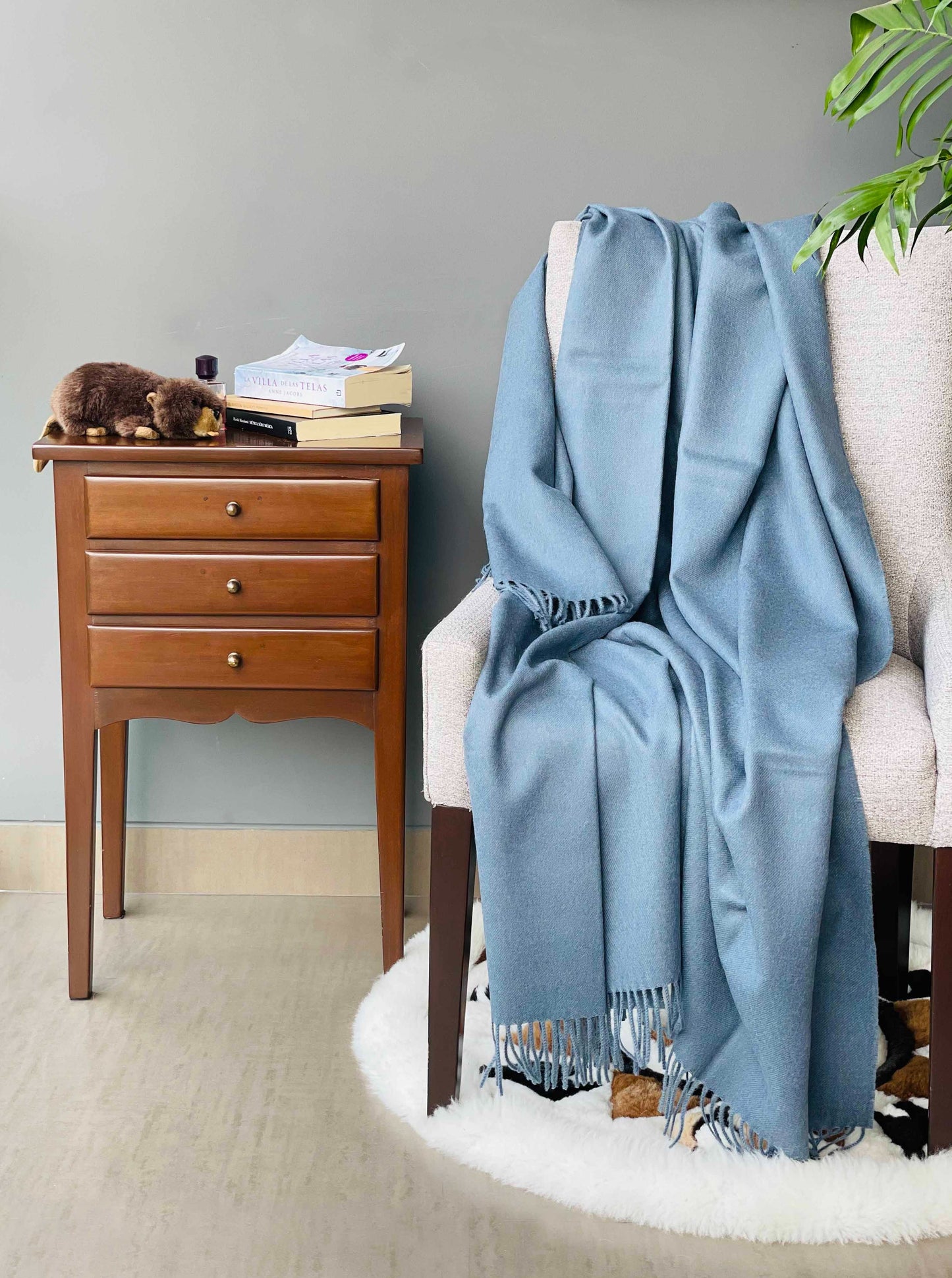 Blanket from alpaca wool in blue color