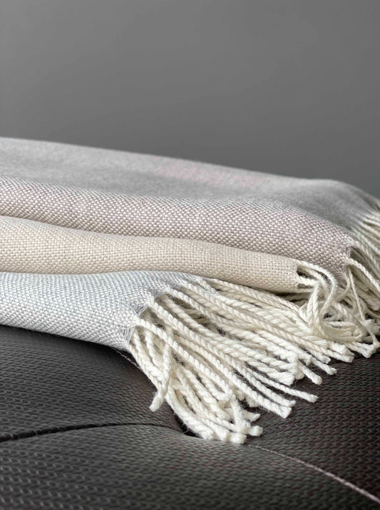 Blanket from alpaca wool in  pastel light  colors