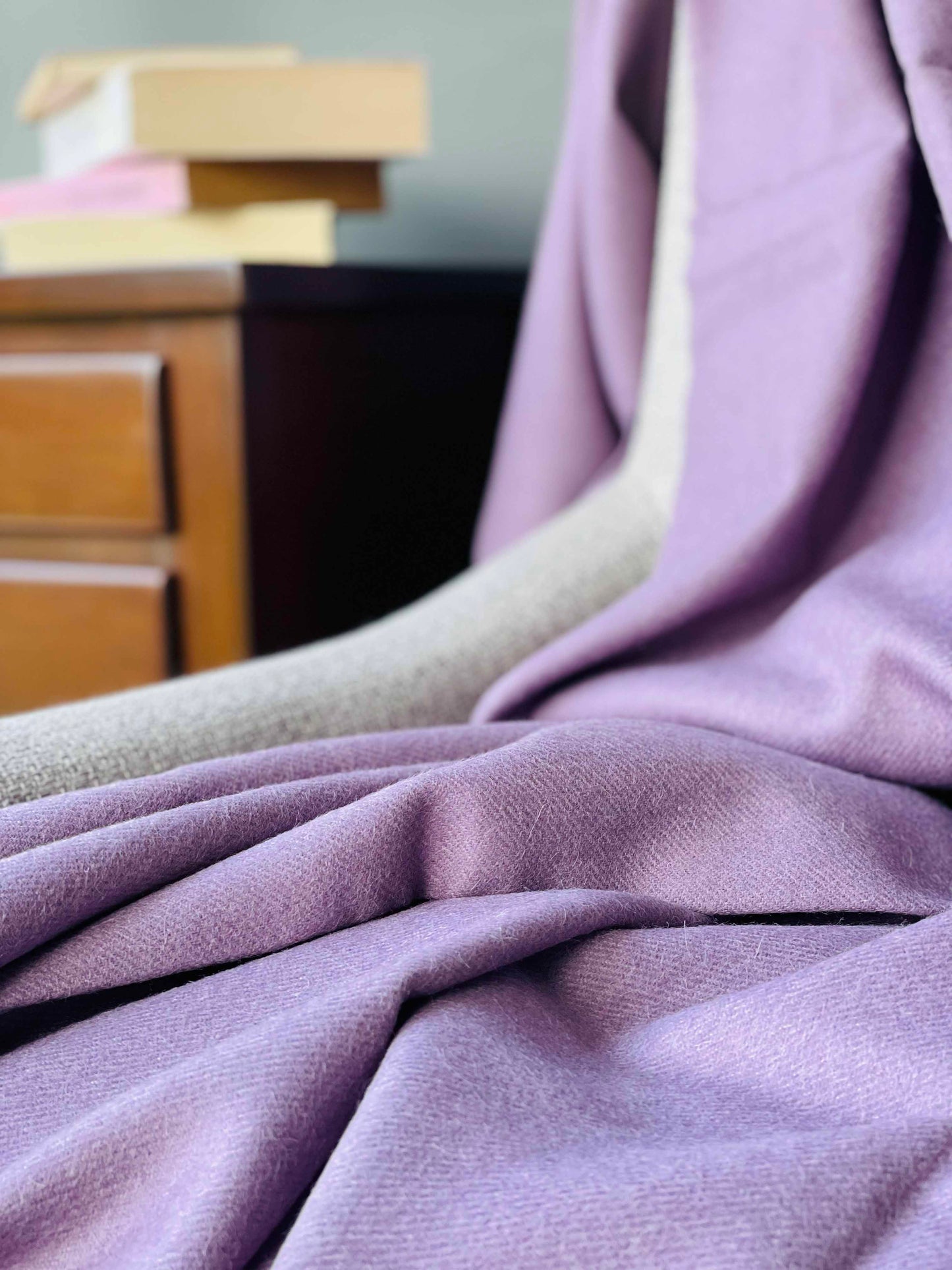 Blanket from alpaca wool in violet color