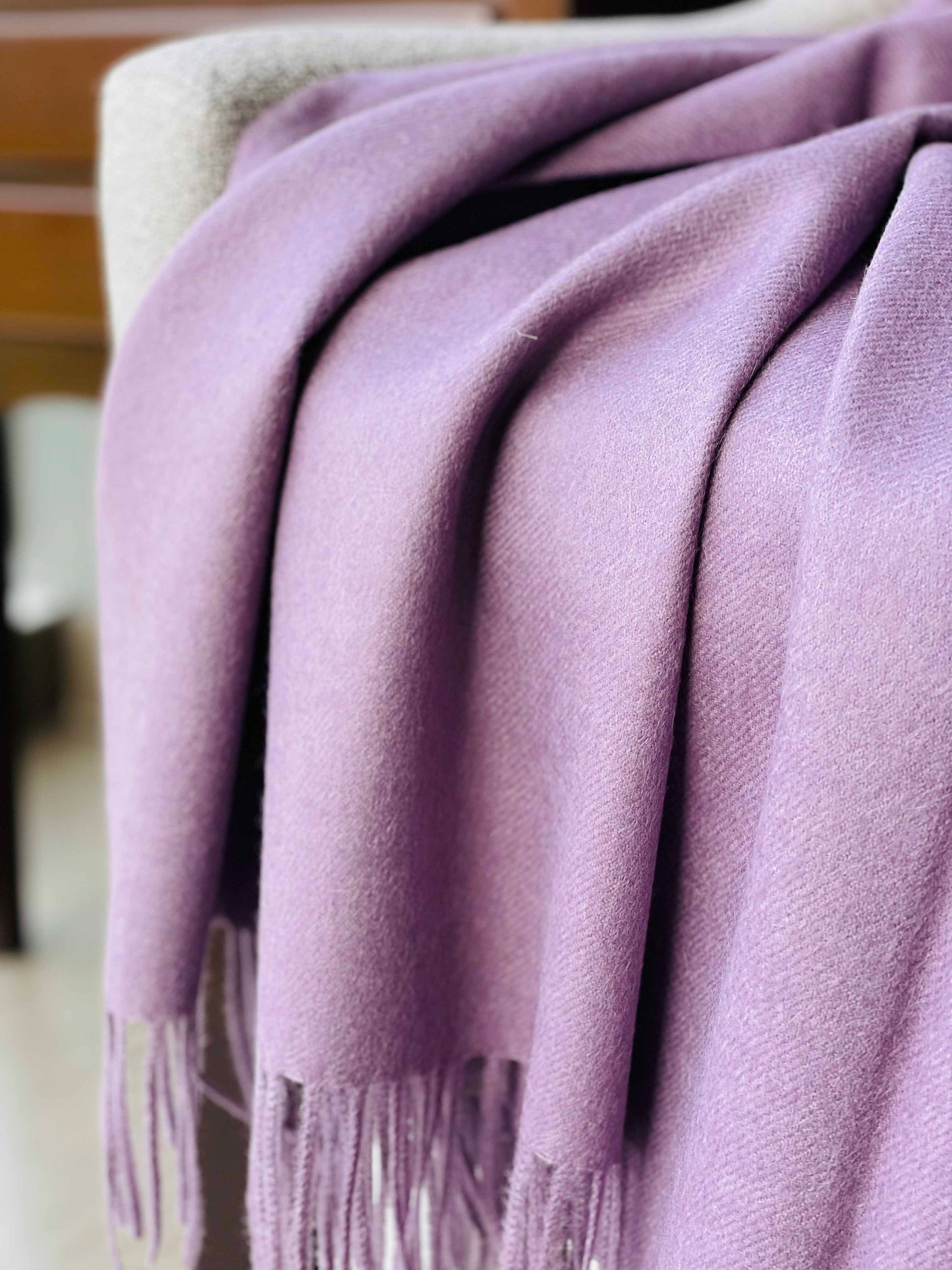 Blanket from alpaca wool in violet color