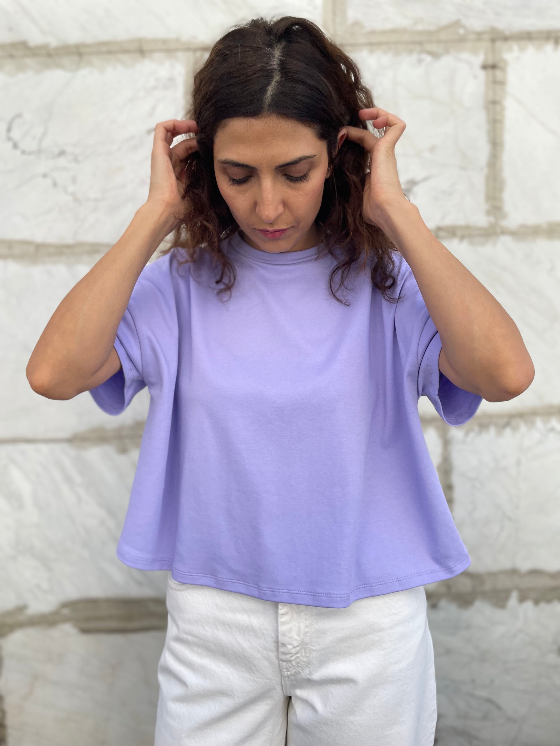 women cotton short t-shirt in lilac color