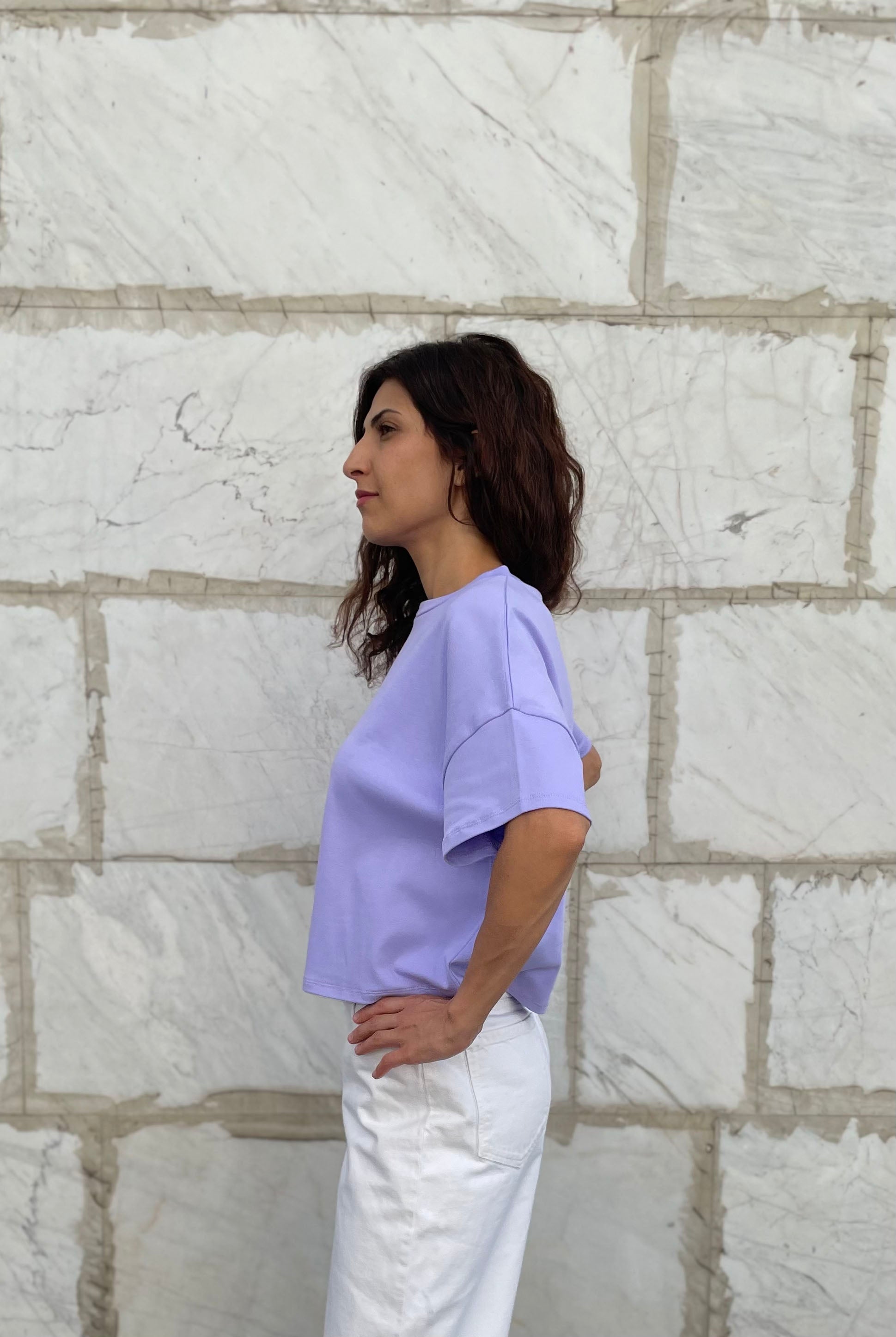 women cotton short t-shirt in lilac color