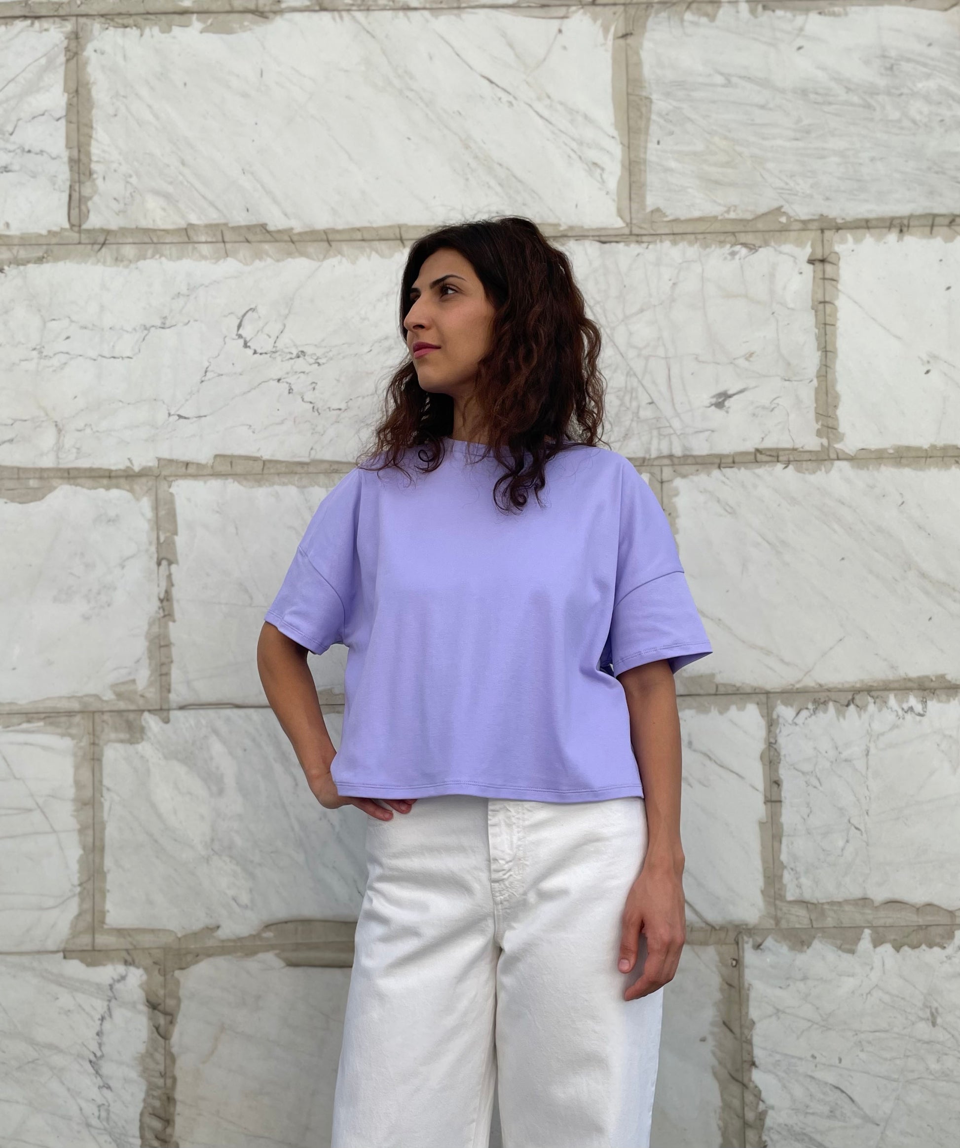 women cotton short t-shirt in lilac color